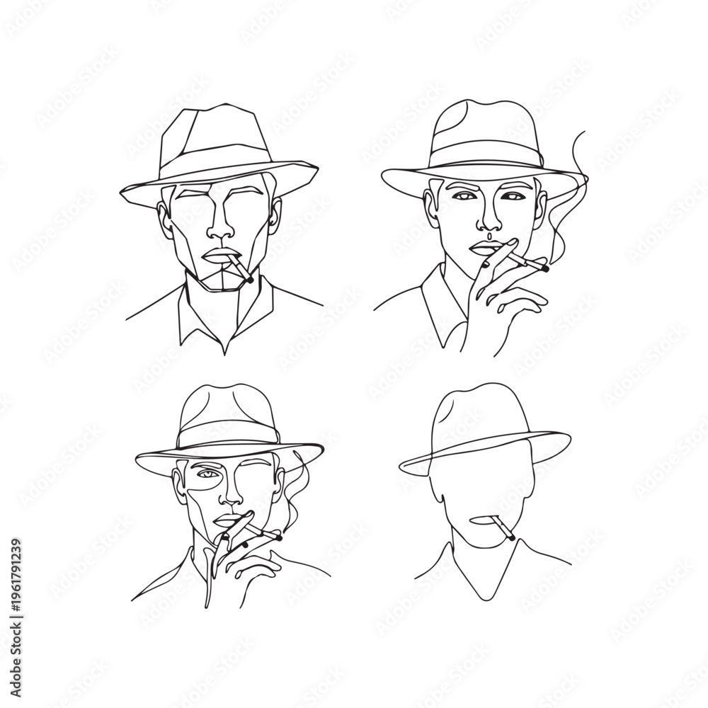 Obraz premium Men in hats smoking cigarettes