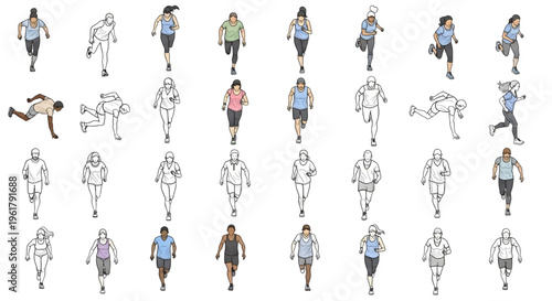 People Running color Top View CAD Vector Set – Men and Women Architecture Landscape Plan Symbols