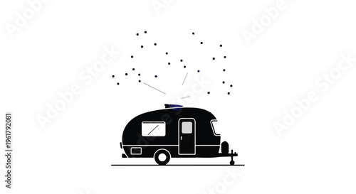 Retro caravan under a starry night sky