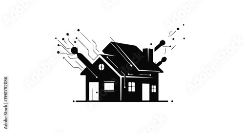 Modern smart home with digital connections and data flow