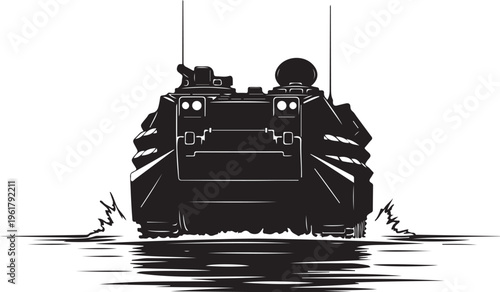 Military Tank, Armored Vehicle, Black Icon, Vector Illustration