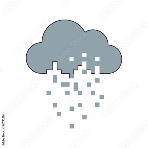 A cityscape gets hit by digital rain from a cloud.