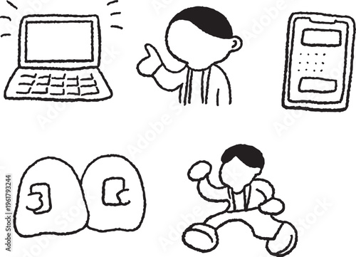 モノクロのビジネス・コミュニケーション用イラスト