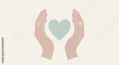 Hands cradling a heart symbol on a neutral background with care and love