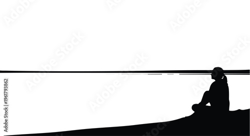 Lone figure silhouetted against a vast, calm horizon, contemplating the expanse