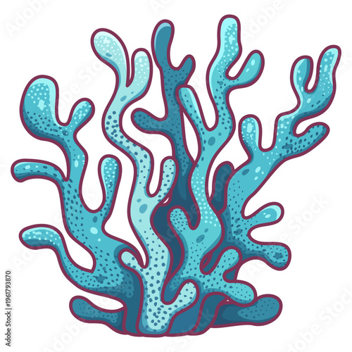 A cartoon illustration of a light blue branching marine coral featuring wavy, finger-like extensions