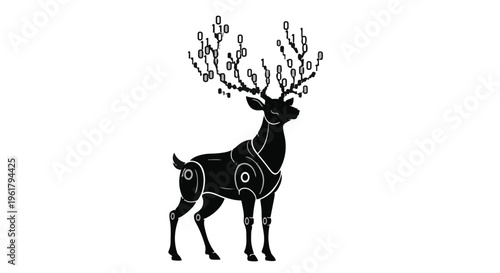 Mystical stag with blooming branches as antlers, a symbol of nature's rebirth and enchantment.