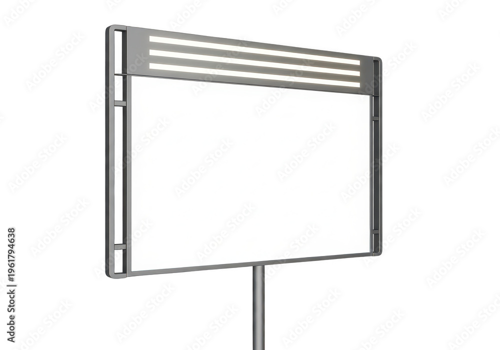Obraz premium Modern rectangular advertising billboard with integrated illumination lights on a single metal pole