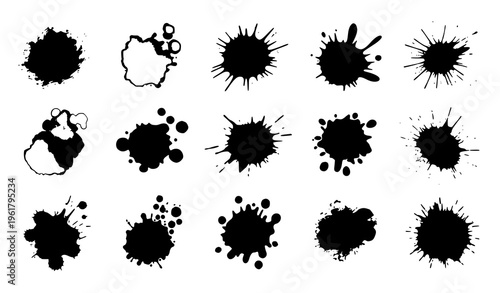 Black inkblot and paint splatter vector set abstract designs