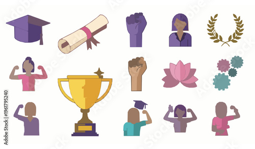 International Women’s Day vector icon set women empowerment achievement education