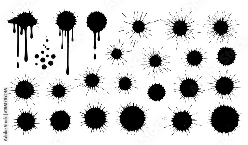 Abstract black inkblots and splatters vector illustration collection
