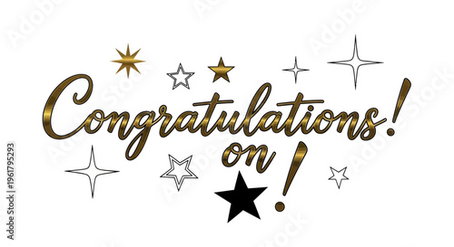 A celebratory scene with shiny stars and congratulatory text on a white background