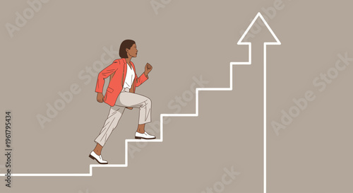 Person climbing steps with upward arrow reaching success