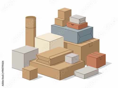 Diverse Collection of Cardboard Boxes and Packaging Materials for Shipping and Storage Solutions