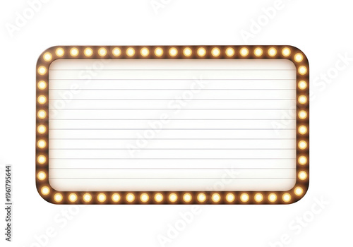 A rectangular cinema marquee sign featuring glowing light bulbs arranged in a decorative frame