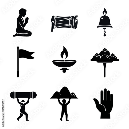 Religious Icons representing devotion in detailed black silhouettes