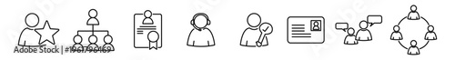 User icon star leadership icon team hierarchy resume document support agent approval badge id card chat bubble collaboration circle minimal line icon set for hr interface and business app user