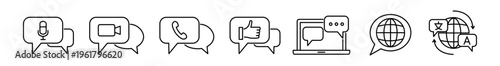 Communication icon chat bubble voice call video call phone support social media like symbol laptop screen online message global connection modern communication icon set chat bubble outline style