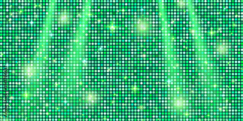 Party bright background glitter glam and sequin green party with pattern sparkle disco. Spotlight luxury metallic color and ball mosaic glass with texture neon bg. Vector disco ball gradient texture.