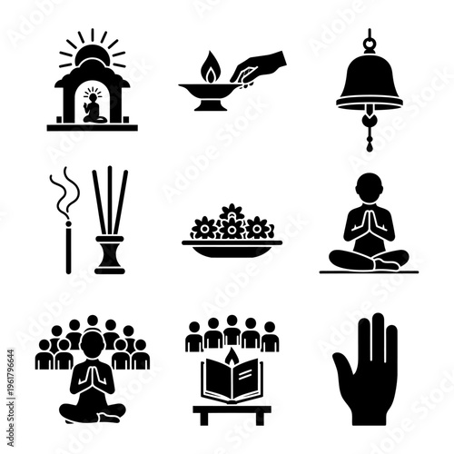 Buddhist icons of Buddha, meditation, and rituals