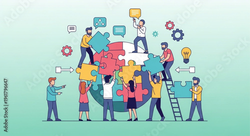 Global Collaboration and Teamwork - Connecting the World with Puzzle Pieces.