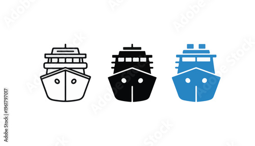 Vector illustration of three different cruise ship icons in various colors