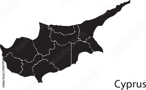 Cyprus map, black illustration, vector outline, country borders