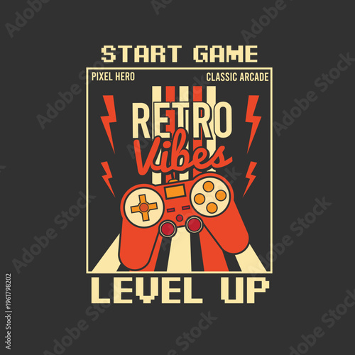 Strat Game Level Up Retro vibes game pad graphic tee poster