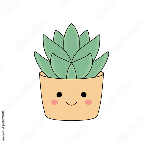 Cute Succulent Plant in Smiling Pot Cartoon Illustration for Home Decor and Nature Design