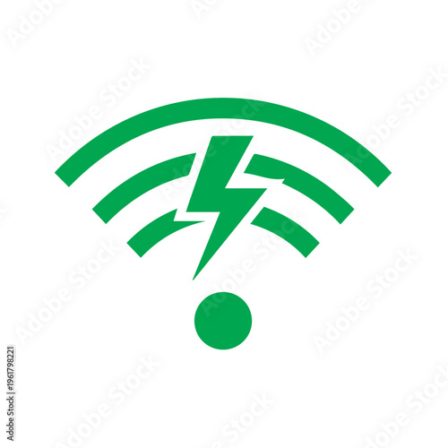 Green illustration showcasing excellent wireless internet service status marked by a lightning bolt integrated within the standard.