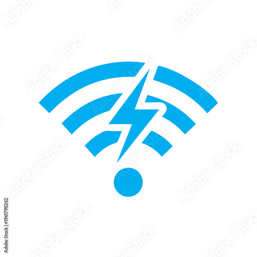 Bright blue icon illustrating powerful wireless connectivity achieved through the incorporation of a distinct electrical lightning.