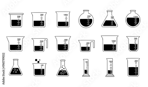 Laboratory glassware icon set beaker measuring cup science experiment vector illustration isolated on white background