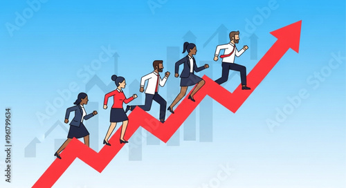 Team Climbing Arrow - Business Professionals Pursuing Growth and Success Together.