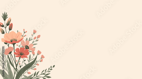 A serene and modern illustration of green plant leaves on a beige background, evoking a sense of calmness and natural beauty.