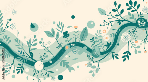 A calming illustration of teal branches on a cream background, evoking a sense of serenity and simplicity.