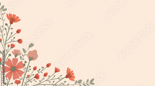 A stylized illustration of a pink flower with green stems and leaves on a soft beige background, evoking a sense of serenity and natural beauty.