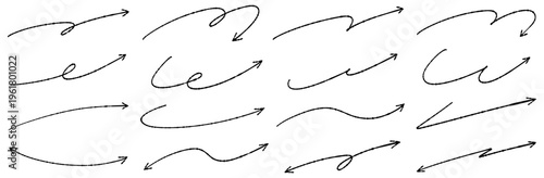 手書き矢印素材　ゆるくかわいい横長案内装飾