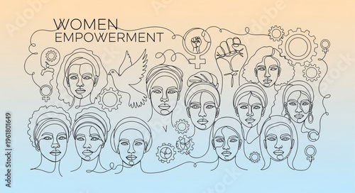 Empowering Women - A Line Art Depiction of Strength and Unity.
