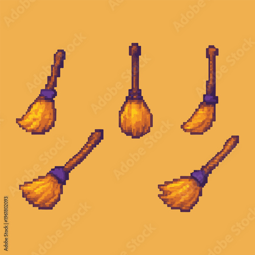 magic brooms pixel art, eps 10 illustration
