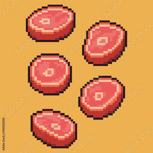 pork slice pixel art, eps 10 illustration