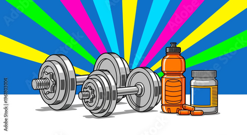 Fitness and exercise colorful illustration.