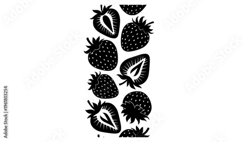 Vertical strawberry silhouette whole and sliced berry vector