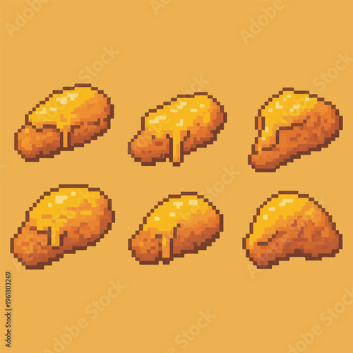 fried chicken with cheese pixel art, eps 10 illustration1