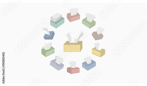 Tissue box circular icon set clean simple vector design