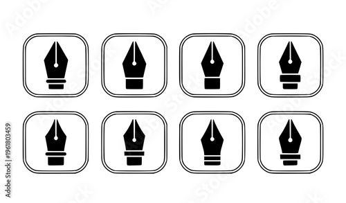 Fountain pen nib icon in frames solid glyph vector set