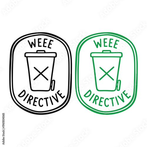 WEEE Directive Electronic Waste Badge Black and Green Vector Set