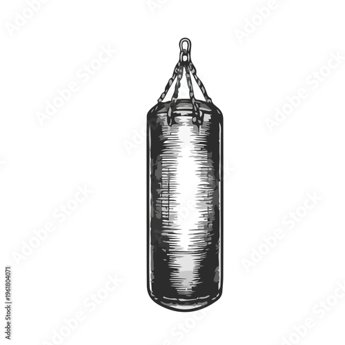 Hand drawn punching bag illustration in sketch doodle style, representing boxing training equipment.