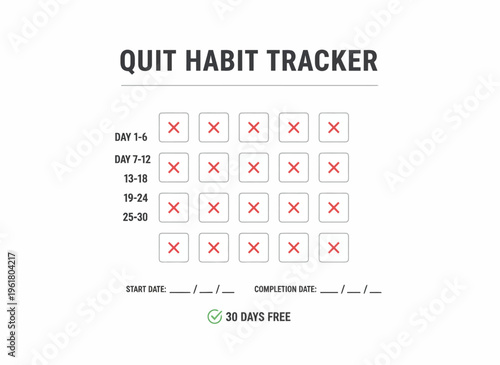 A person tracks their daily quit habit with a 30-day tracker