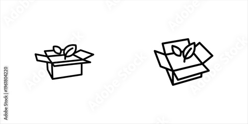 Eco box with leaves outline line icon. Eco friendly package symbol. Editable stroke. Isolated vector illustration 