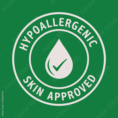 Hypoallergenic Skin Approved White Badge on Green Background Vector
